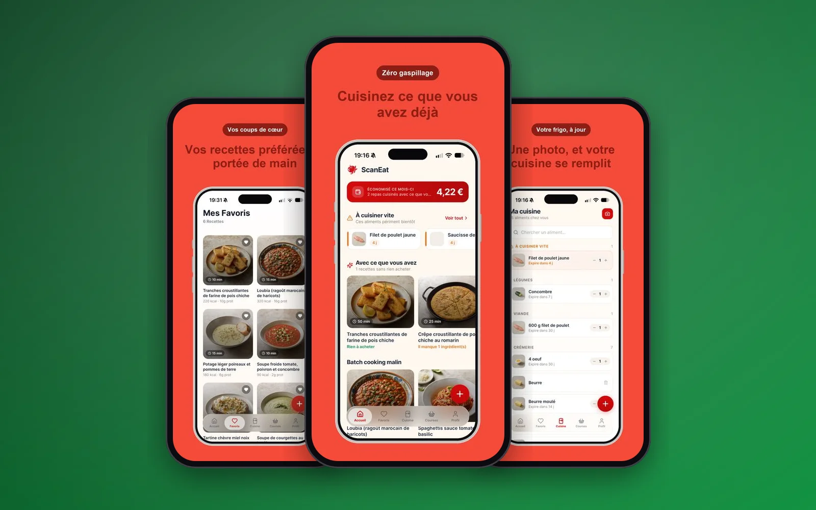 Écrans de l’application ScanEat