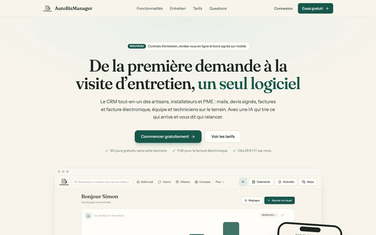 Home page of the AutoBizManager website