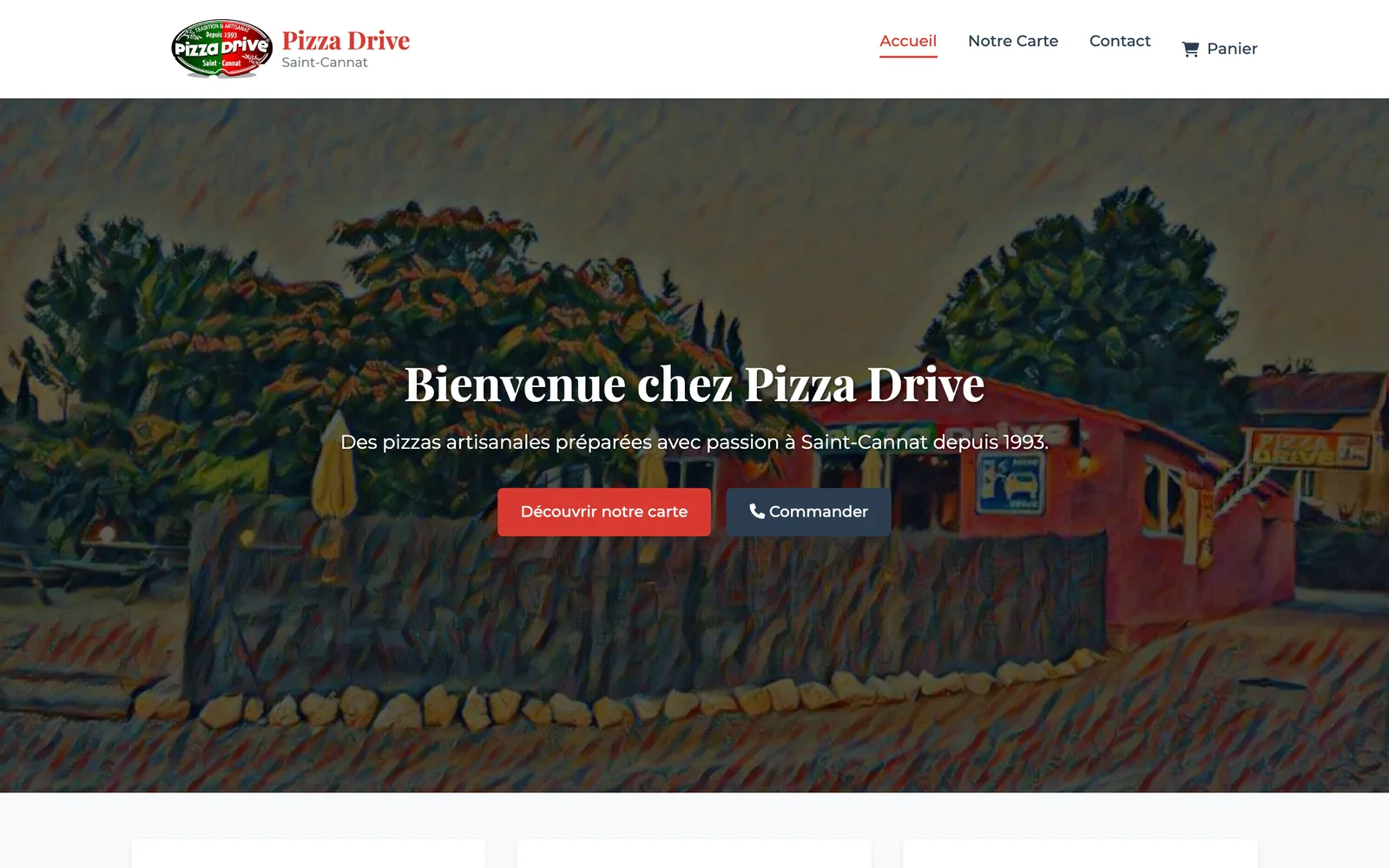 Home page of the Pizza Drive website