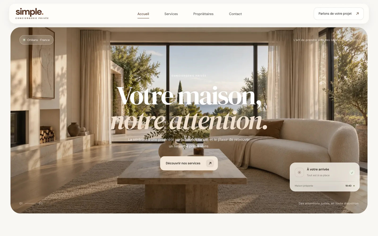 Home page of the Simple — private concierge website